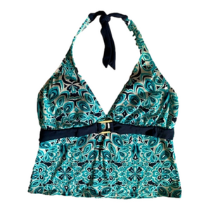 Merona Swim Floral Blue Halter Top with Padded Bra and Waist Buckle Size XL